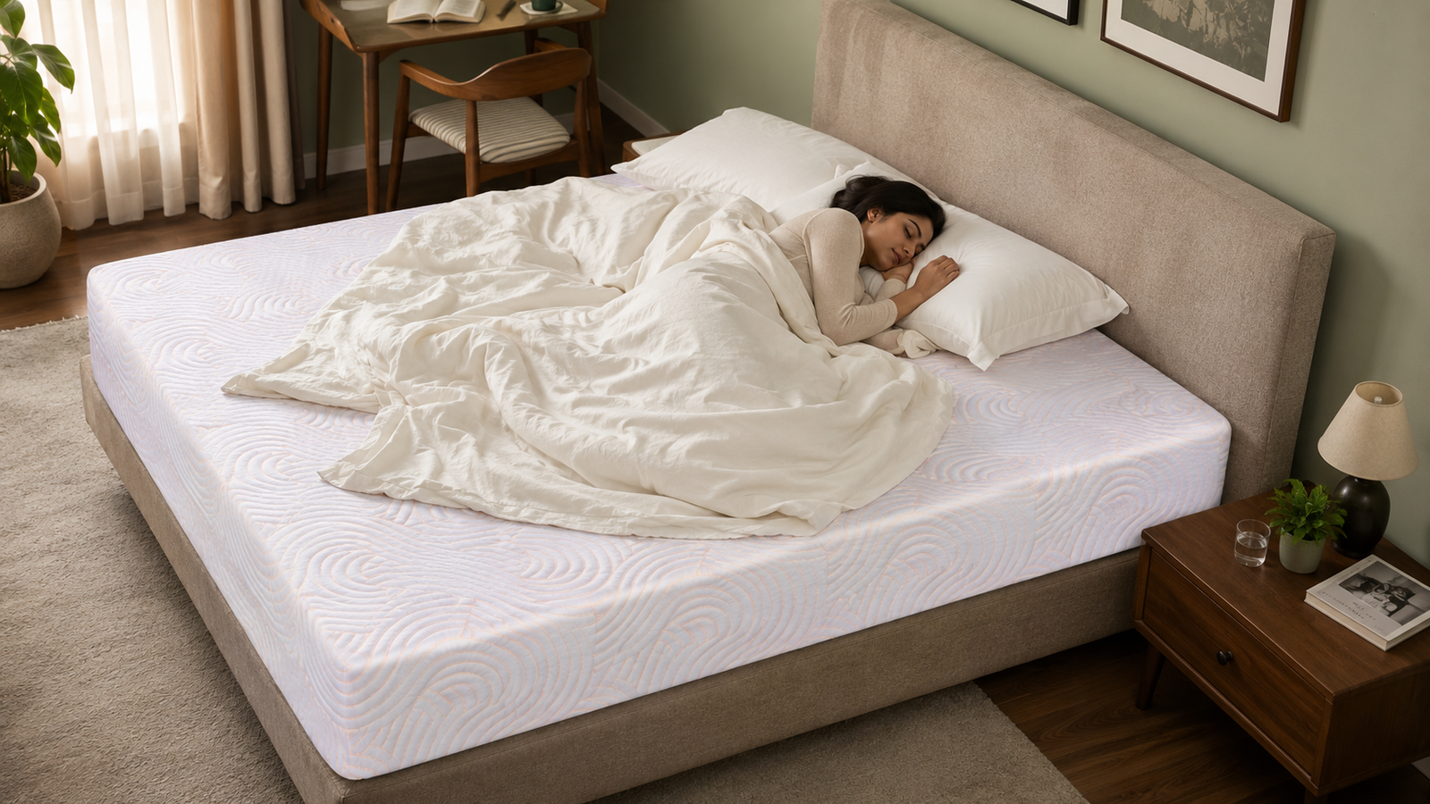 A calm bedroom with the Nube mattress